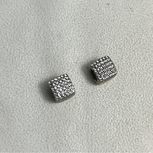 Brighton Cubix Beads Spacers 3/8" Pair of 2 Silver Plated Crystals & Grooves - Picture 4 of 7